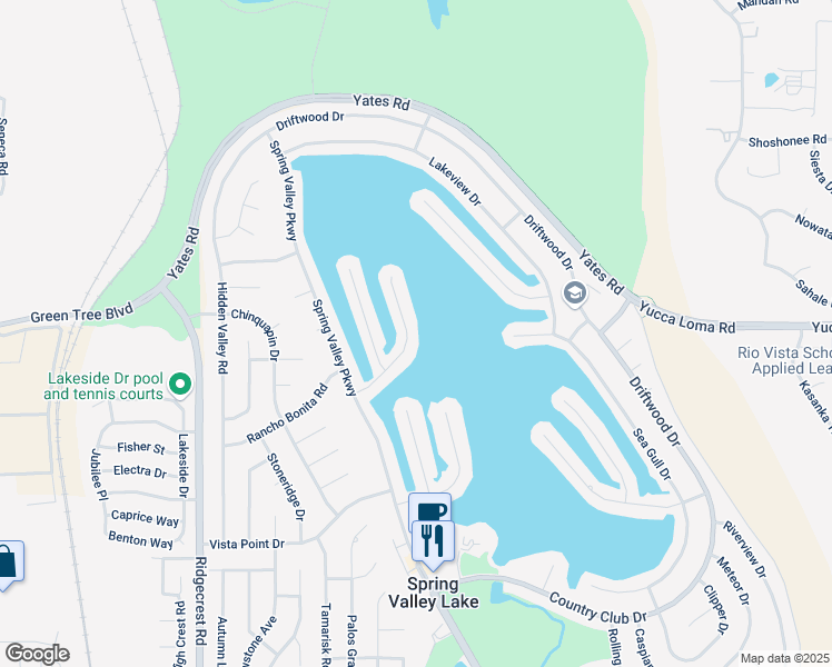 map of restaurants, bars, coffee shops, grocery stores, and more near 18047 Mariner Drive in Victorville