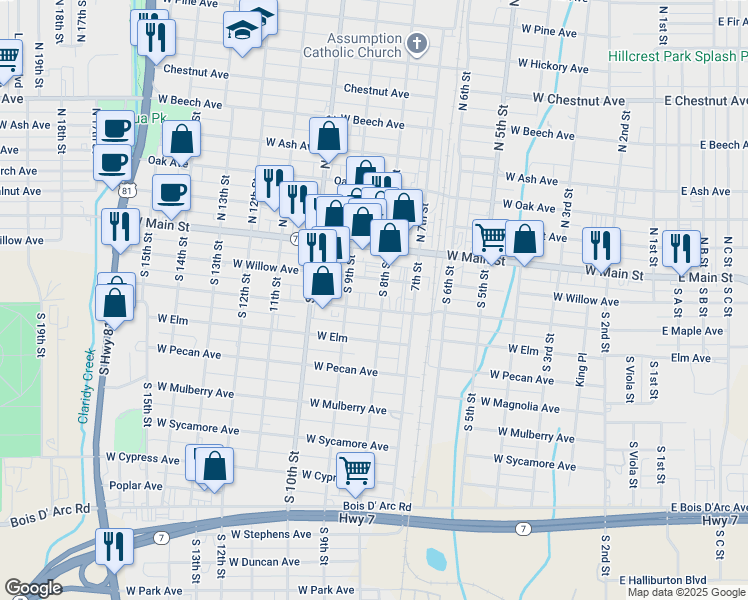 map of restaurants, bars, coffee shops, grocery stores, and more near 801-899 Maple Ave in Duncan