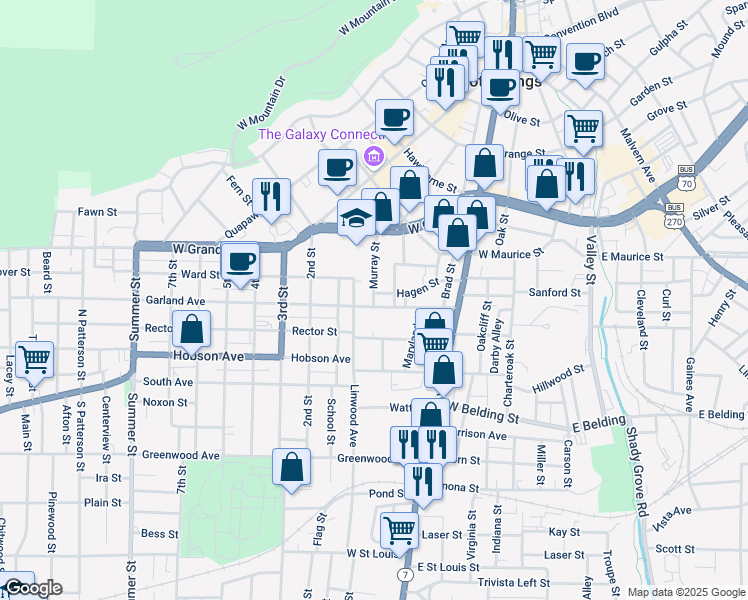 map of restaurants, bars, coffee shops, grocery stores, and more near in Hot Springs