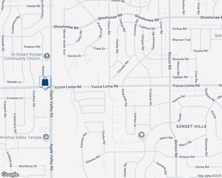 map of restaurants, bars, coffee shops, grocery stores, and more near 13687 Choco Road in Apple Valley