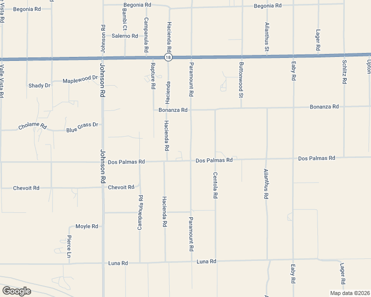 map of restaurants, bars, coffee shops, grocery stores, and more near 13773 Paramount Road in Phelan