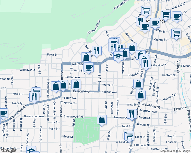 map of restaurants, bars, coffee shops, grocery stores, and more near 516 Garland Avenue in Hot Springs