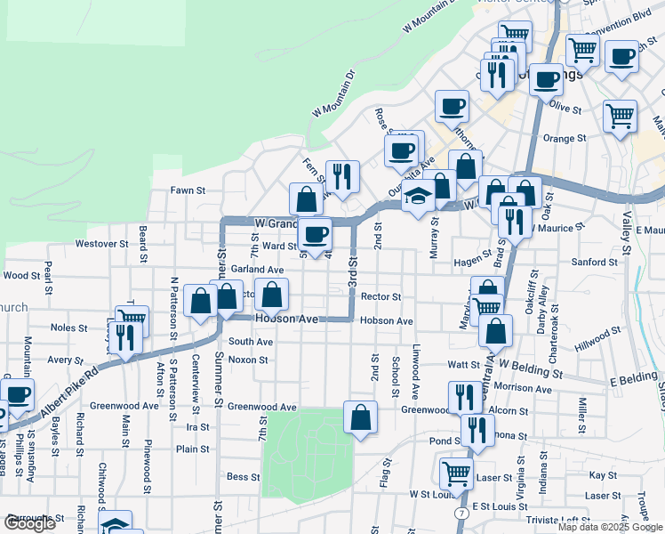 map of restaurants, bars, coffee shops, grocery stores, and more near 516 Garland Avenue in Hot Springs