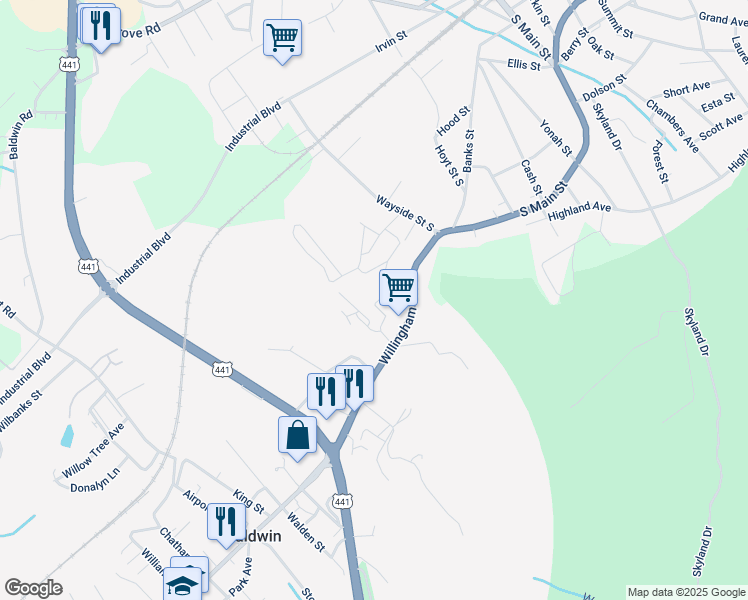 map of restaurants, bars, coffee shops, grocery stores, and more near 101 Manor Place Drive in Cornelia
