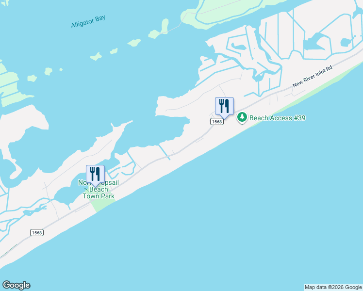 map of restaurants, bars, coffee shops, grocery stores, and more near 694 New River Inlet Road in North Topsail Beach