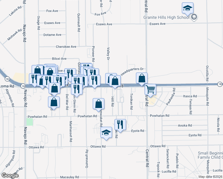 map of restaurants, bars, coffee shops, grocery stores, and more near in Apple Valley