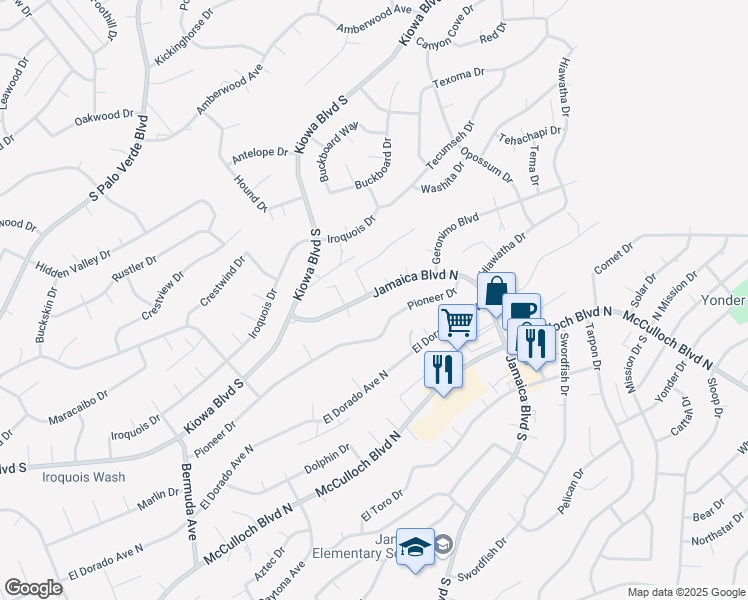 map of restaurants, bars, coffee shops, grocery stores, and more near 3472 Jamaica Boulevard North in Lake Havasu City