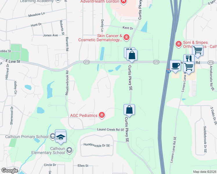 map of restaurants, bars, coffee shops, grocery stores, and more near 135-1 Professional Court in Calhoun