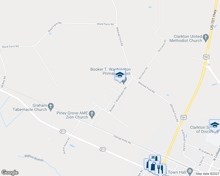 map of restaurants, bars, coffee shops, grocery stores, and more near Roscoe Lennon Road in Bladen County