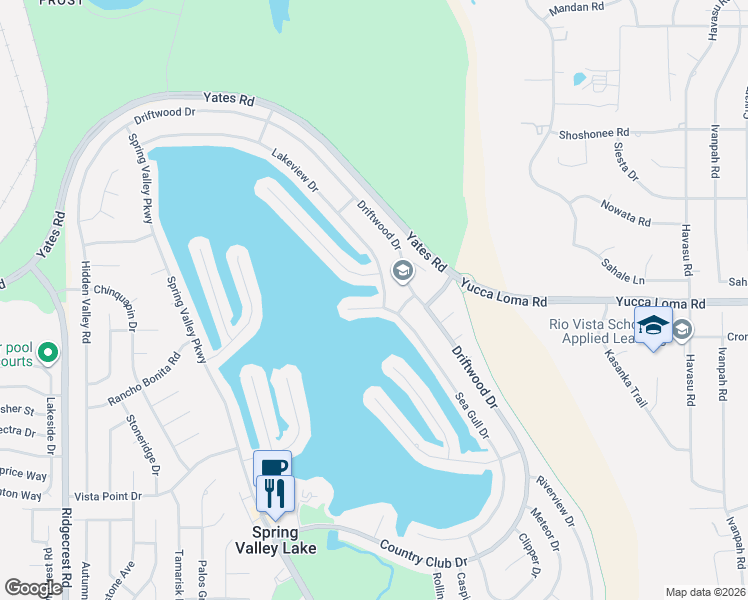 map of restaurants, bars, coffee shops, grocery stores, and more near 13666 Sea Gull Drive in Victorville