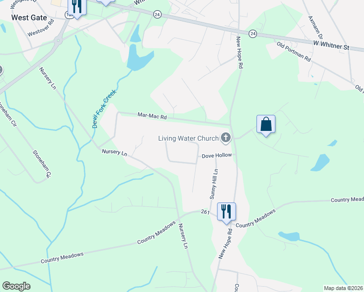 map of restaurants, bars, coffee shops, grocery stores, and more near 113 Olive Branch in Anderson