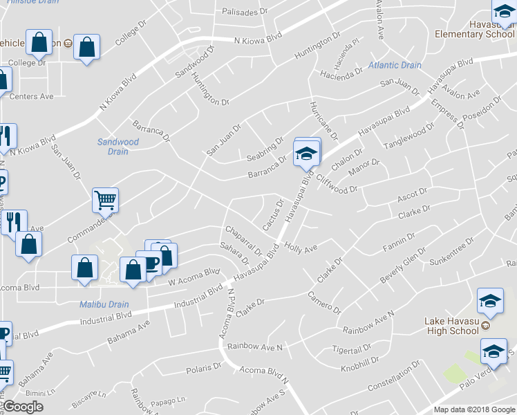 map of restaurants, bars, coffee shops, grocery stores, and more near 841 Falcon Drive in Lake Havasu City