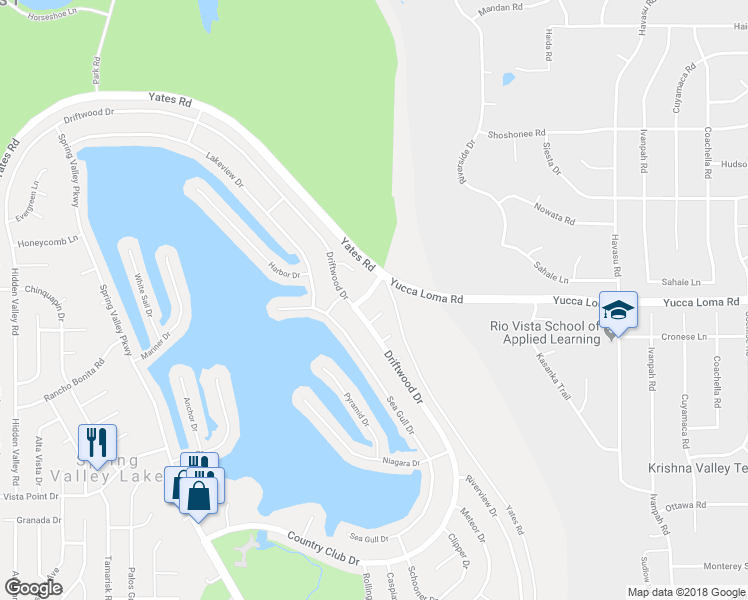 map of restaurants, bars, coffee shops, grocery stores, and more near 18425 Fortuna Lane in Victorville