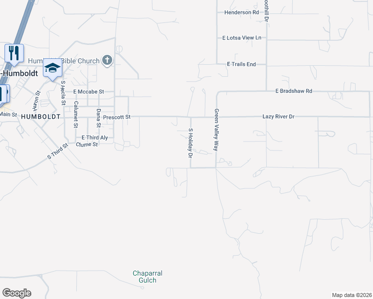 map of restaurants, bars, coffee shops, grocery stores, and more near 2930 S Holiday Drive in Dewey-Humboldt