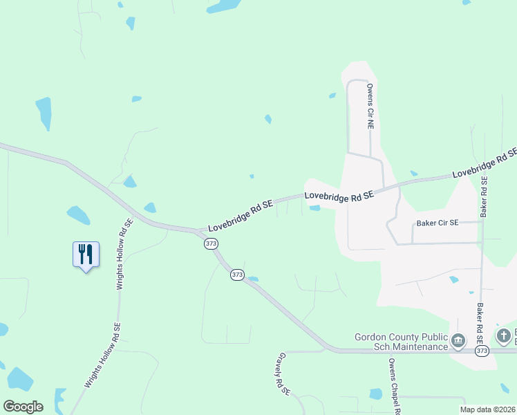 map of restaurants, bars, coffee shops, grocery stores, and more near 191 Lovebridge Road Southeast in Calhoun