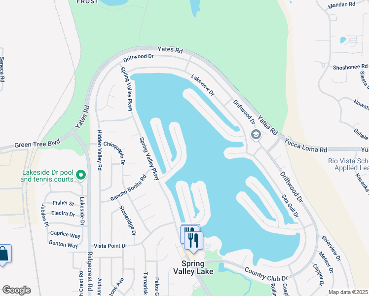 map of restaurants, bars, coffee shops, grocery stores, and more near 18047 Mariner Drive in Victorville