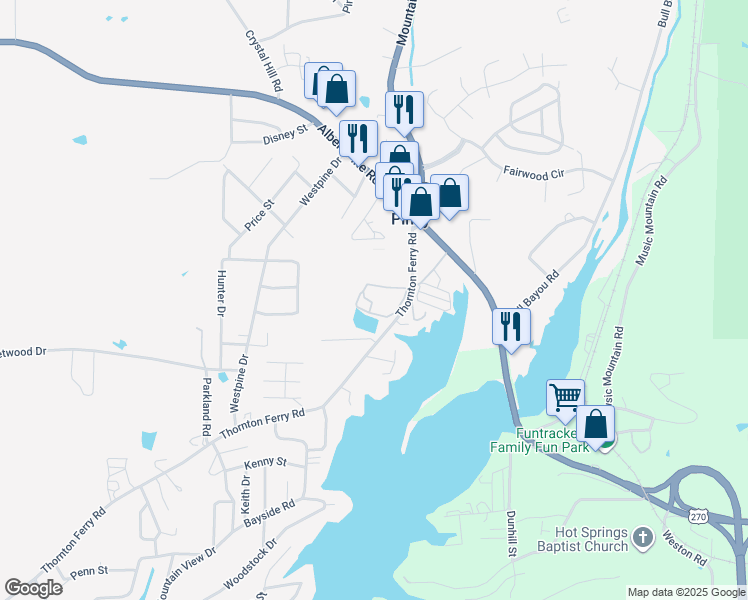 map of restaurants, bars, coffee shops, grocery stores, and more near 164 Thornton Ferry Road in Hot Springs