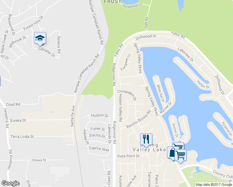 map of restaurants, bars, coffee shops, grocery stores, and more near 13780 Chinquapin Drive in Victorville