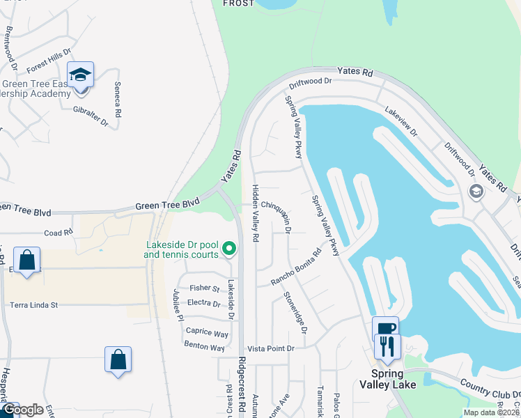 map of restaurants, bars, coffee shops, grocery stores, and more near 13715 Hidden Valley Road in Victorville