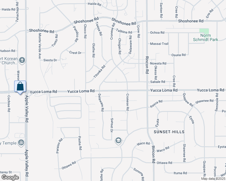 map of restaurants, bars, coffee shops, grocery stores, and more near Yucca Loma Road in Apple Valley