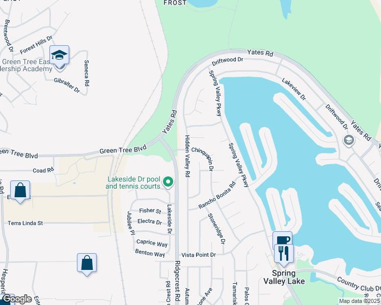 map of restaurants, bars, coffee shops, grocery stores, and more near 13715 Hidden Valley Road in Victorville
