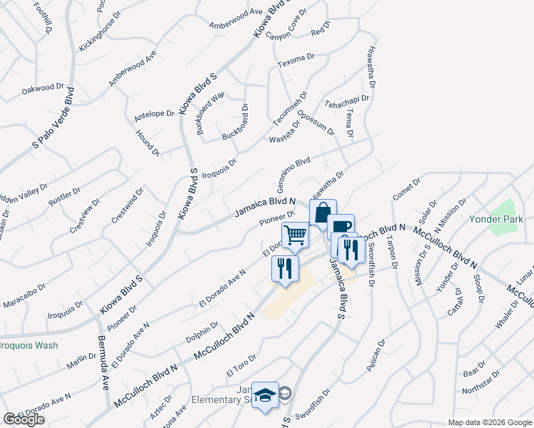 map of restaurants, bars, coffee shops, grocery stores, and more near 3528 Pioneer Dr in Lake Havasu City
