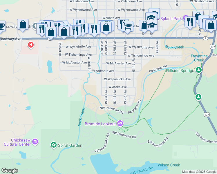 map of restaurants, bars, coffee shops, grocery stores, and more near 215 West 14th Street in Sulphur