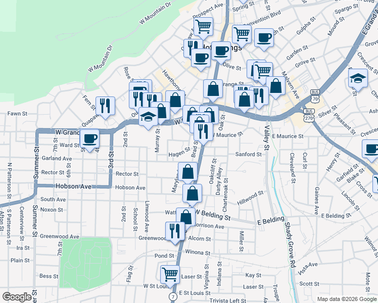 map of restaurants, bars, coffee shops, grocery stores, and more near 116 Garland Avenue in Hot Springs