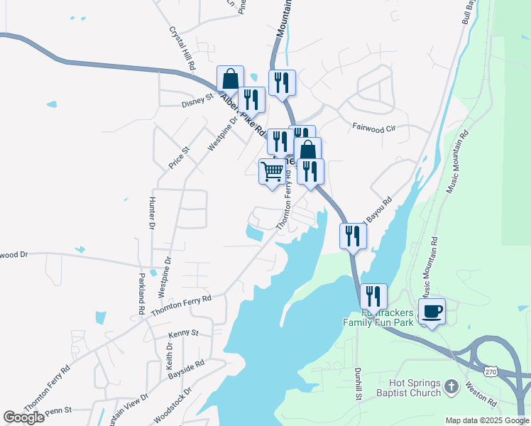 map of restaurants, bars, coffee shops, grocery stores, and more near 164 Thornton Ferry Road in Hot Springs