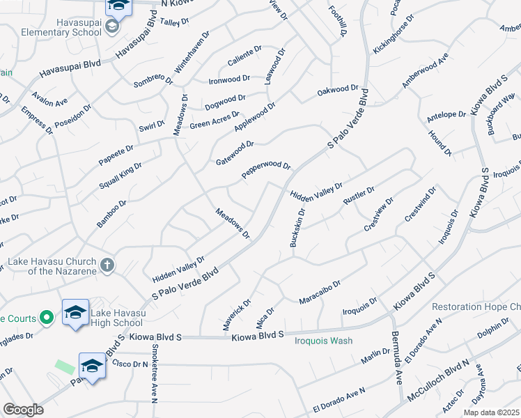 map of restaurants, bars, coffee shops, grocery stores, and more near 3024 Hidden Valley Drive in Lake Havasu City