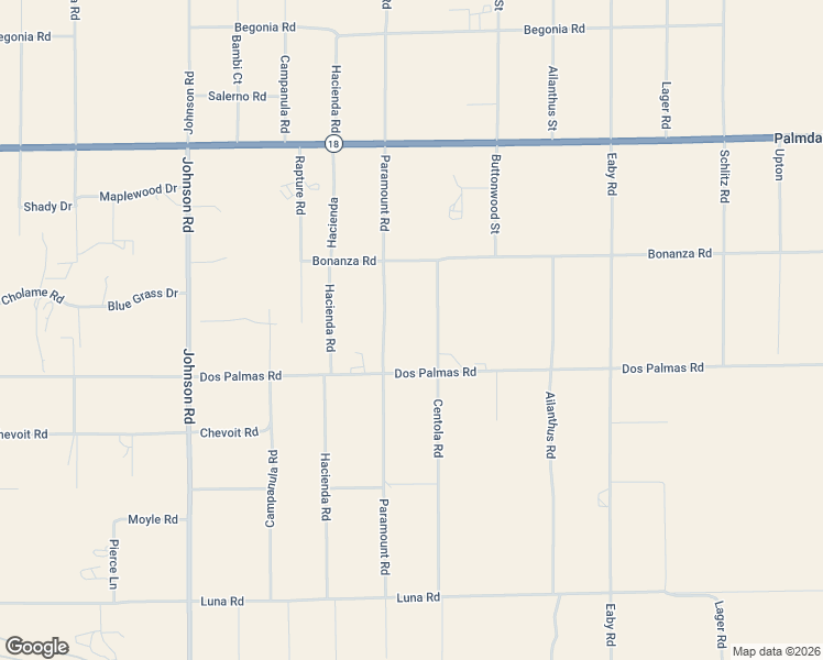 map of restaurants, bars, coffee shops, grocery stores, and more near 13773 Paramount Road in Phelan