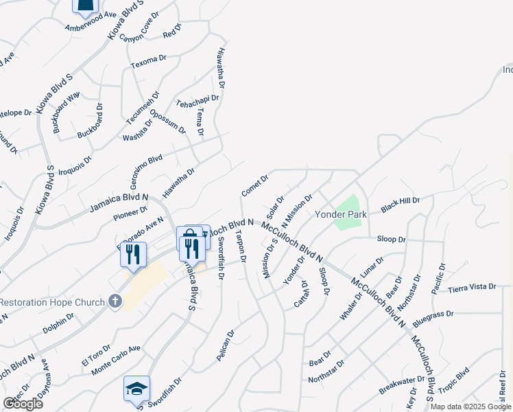 map of restaurants, bars, coffee shops, grocery stores, and more near 3700 Comet Dr in Lake Havasu City