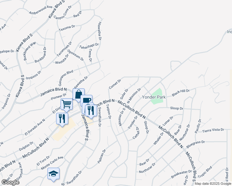 map of restaurants, bars, coffee shops, grocery stores, and more near 3700 Comet Dr in Lake Havasu City