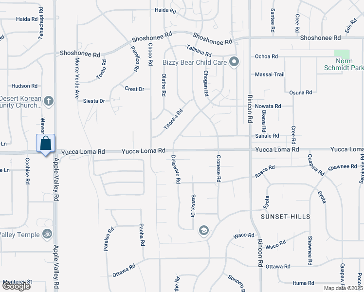 map of restaurants, bars, coffee shops, grocery stores, and more near 19864 Sunset Lane in Apple Valley
