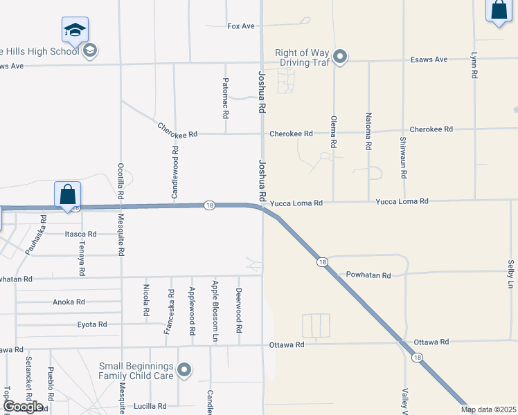 map of restaurants, bars, coffee shops, grocery stores, and more near Highway 18 in Apple Valley
