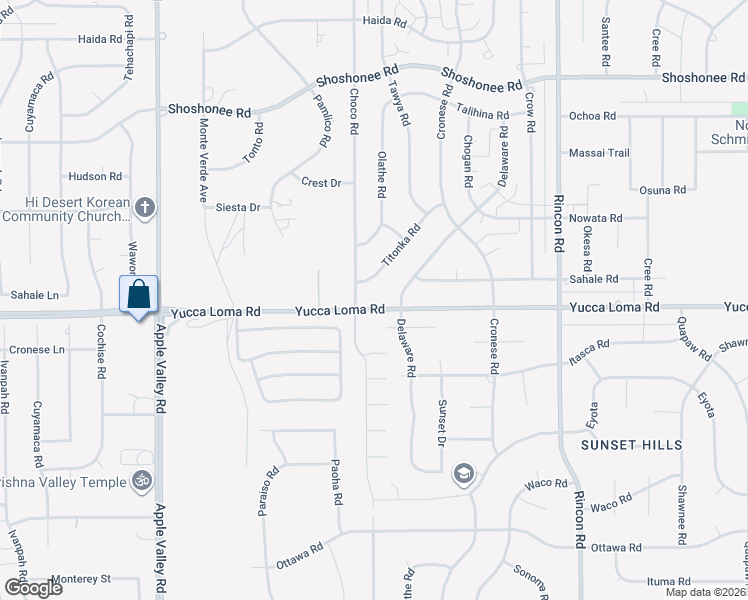 map of restaurants, bars, coffee shops, grocery stores, and more near 13687 Choco Road in Apple Valley