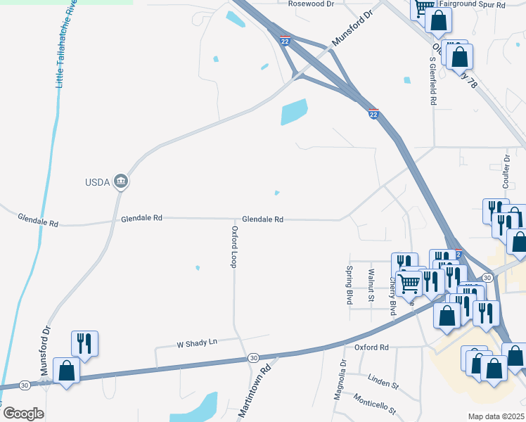 map of restaurants, bars, coffee shops, grocery stores, and more near 602 Glendale Road in New Albany