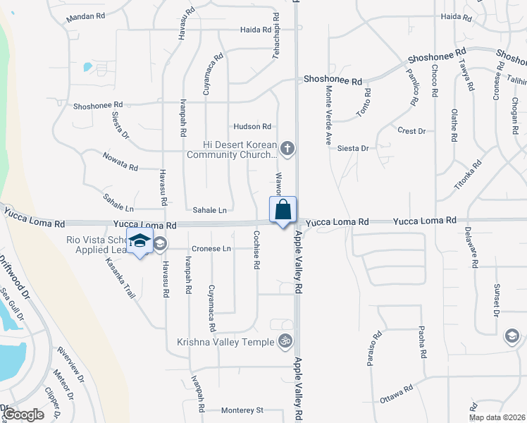 map of restaurants, bars, coffee shops, grocery stores, and more near 19197 Cochise Way in Apple Valley