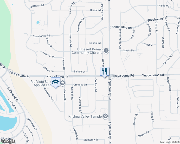 map of restaurants, bars, coffee shops, grocery stores, and more near 13761 Coachella Road in Apple Valley