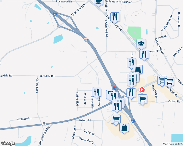 map of restaurants, bars, coffee shops, grocery stores, and more near Starlyn Lane in New Albany