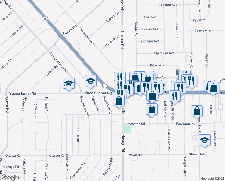 map of restaurants, bars, coffee shops, grocery stores, and more near 20327 California 18 in Apple Valley
