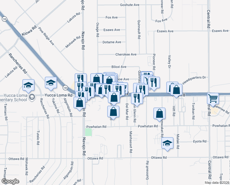 map of restaurants, bars, coffee shops, grocery stores, and more near in Apple Valley