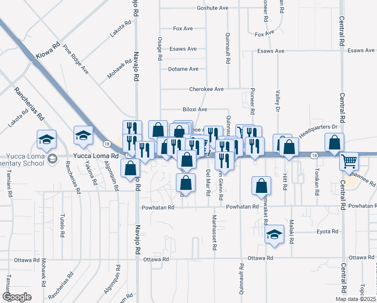 map of restaurants, bars, coffee shops, grocery stores, and more near in Apple Valley