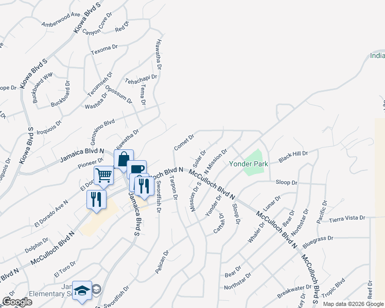 map of restaurants, bars, coffee shops, grocery stores, and more near 3817 Solar Circle in Lake Havasu City