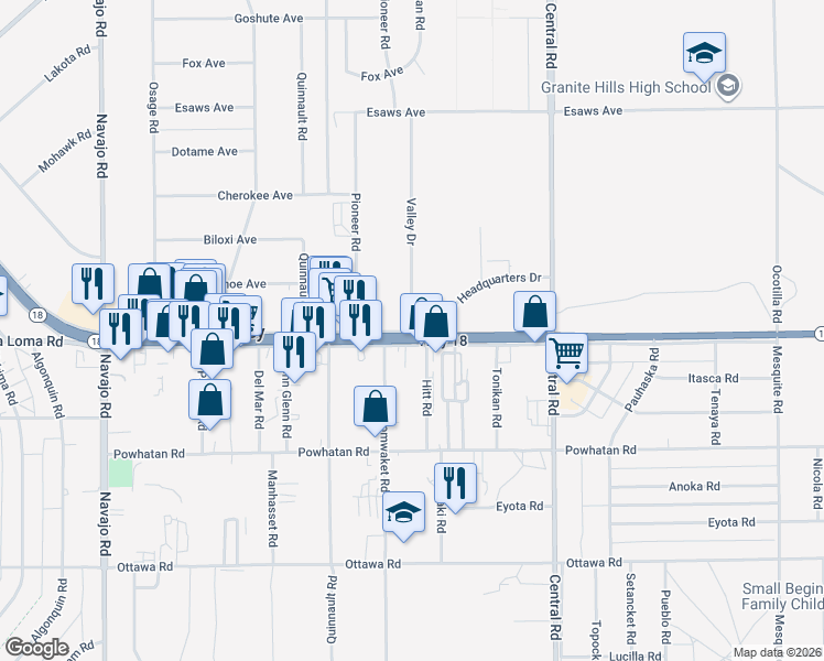 map of restaurants, bars, coffee shops, grocery stores, and more near 22000 Headquarters Drive in Apple Valley