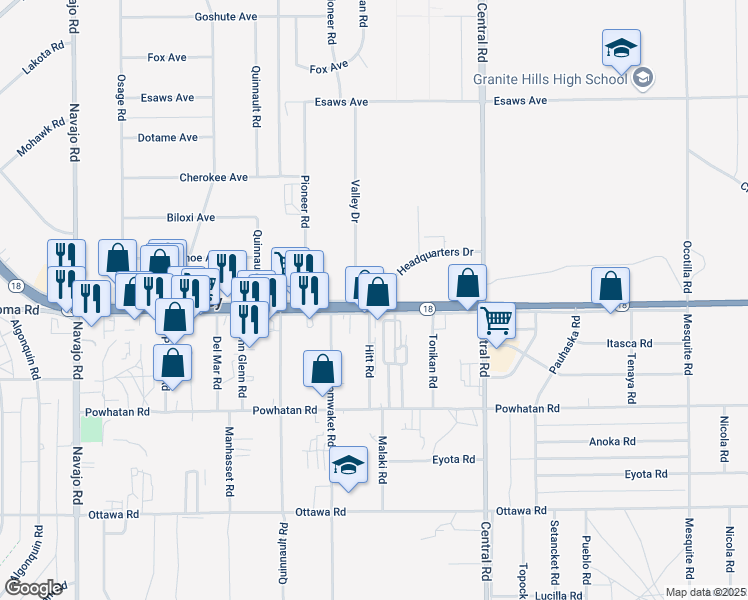 map of restaurants, bars, coffee shops, grocery stores, and more near Headquarters Drive in Apple Valley