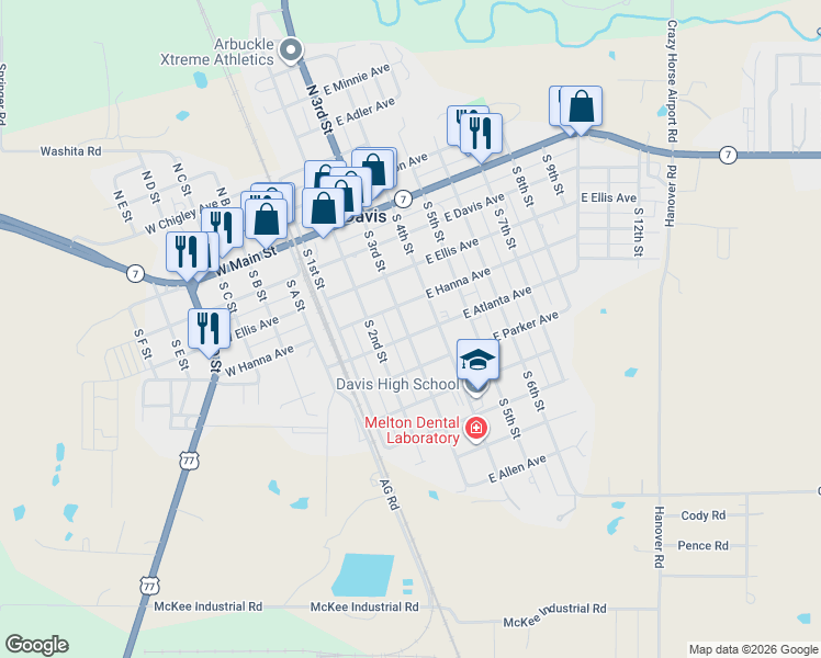 map of restaurants, bars, coffee shops, grocery stores, and more near 300-398 East Hanna Avenue in Davis