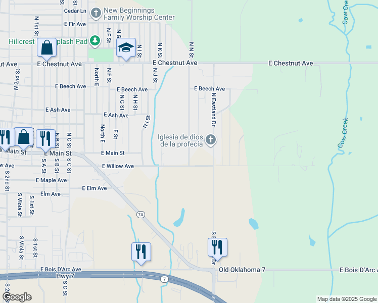map of restaurants, bars, coffee shops, grocery stores, and more near 117 North N Street in Duncan