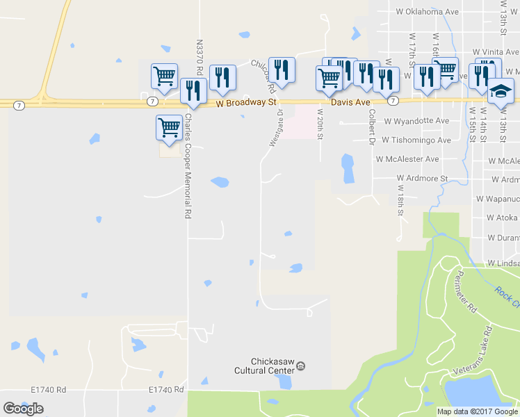 map of restaurants, bars, coffee shops, grocery stores, and more near Westgate Drive in Sulphur