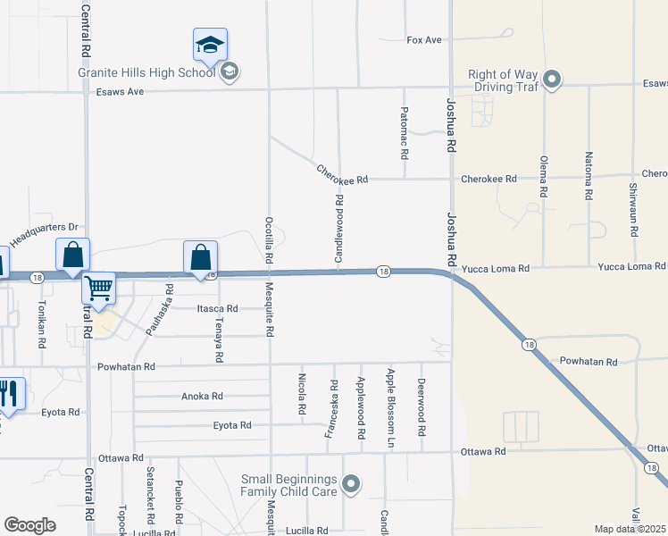 map of restaurants, bars, coffee shops, grocery stores, and more near Candlewood Road in Apple Valley